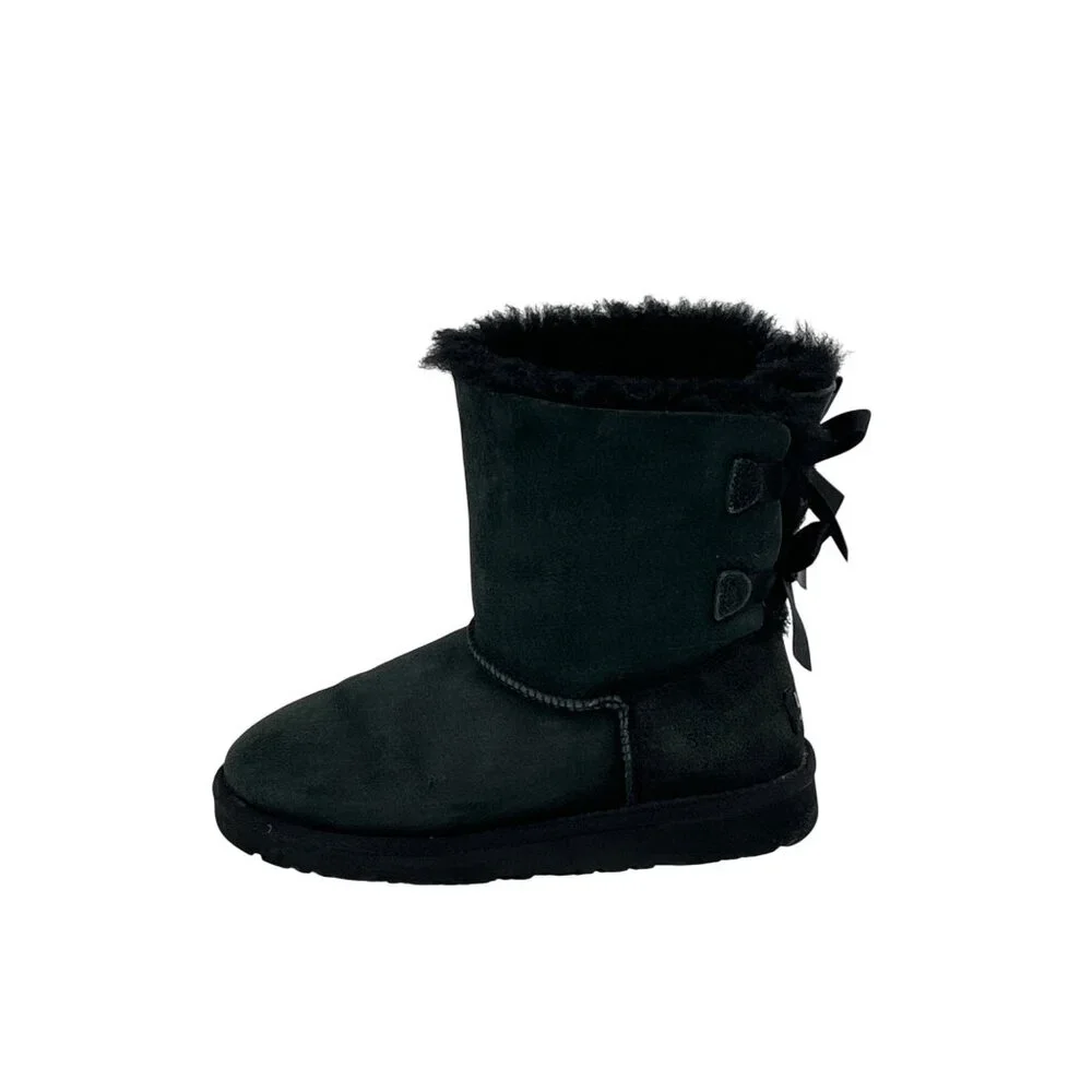 Ugg Australia Black Suede Winter Boots Shearling Lining Bailey Bow‎ Accents